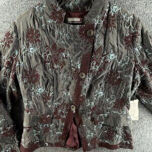 NWT Summum Womenswear Size 44 Blazer Floral Embroidered Button Up Long Sleeve